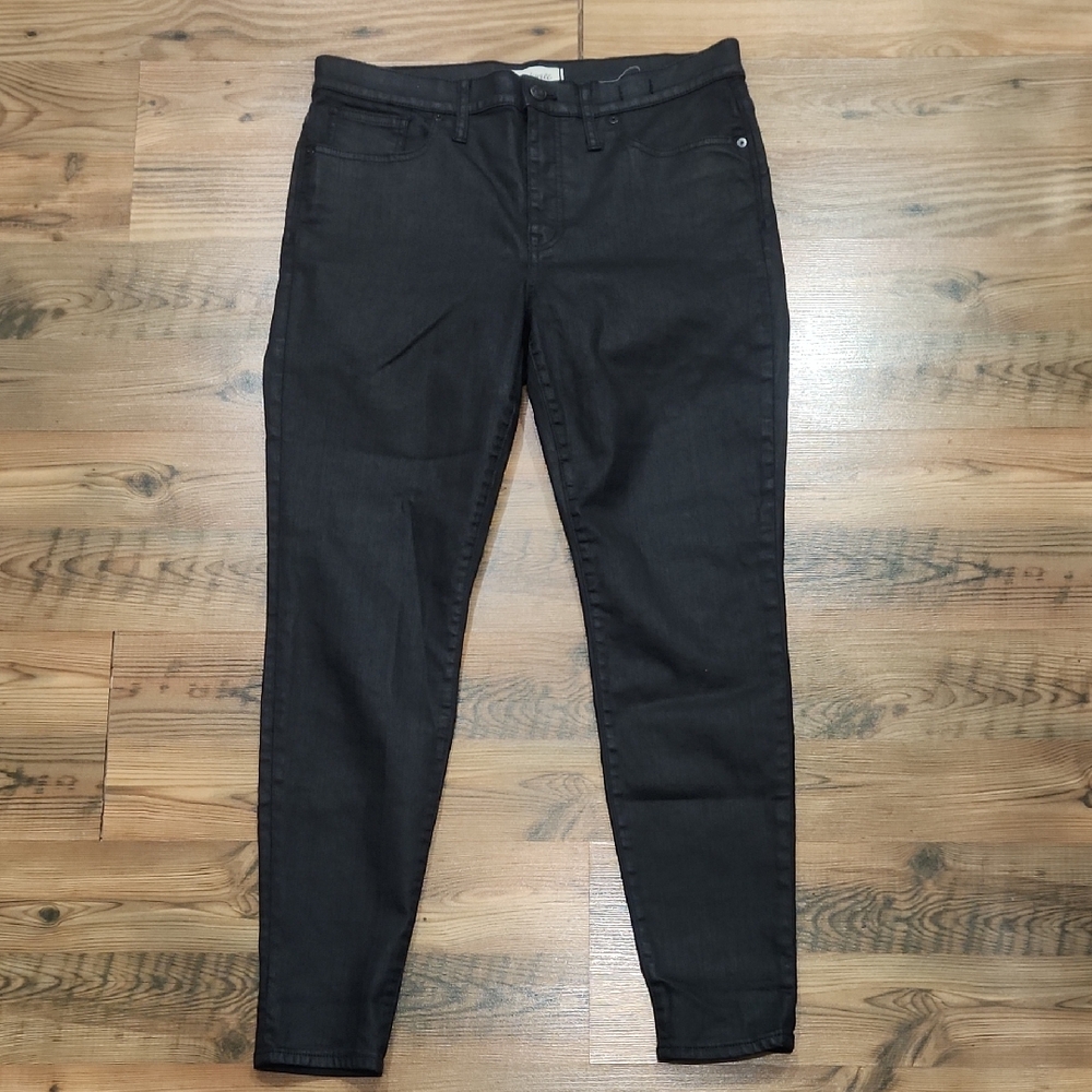 Madewell Coated Black 9in‎ High Rise Skinny Jean Boho Edgy Dark 32